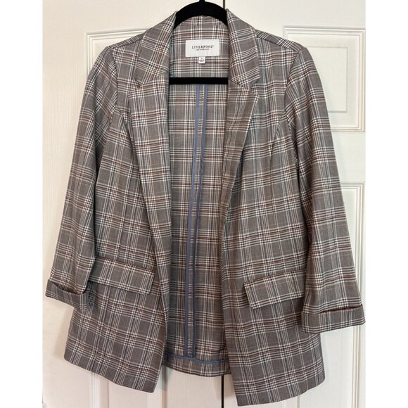 Liverpool Los Angeles Blazer Women's Sz SmOpen Front Plaid w/Pockets Work Office - Picture 1 of 7